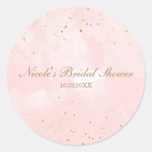 Rosa und Gold Sprenkel Moderne Hochzeitsshower Runder Aufkleber