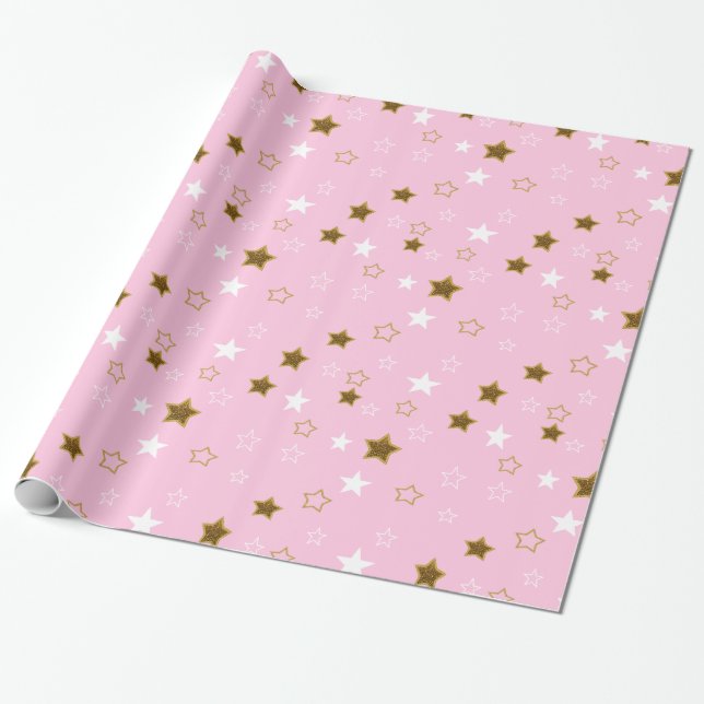 Rosa und Gold Stars Geschenkwrake Geschenkpapier (Ungerollt)
