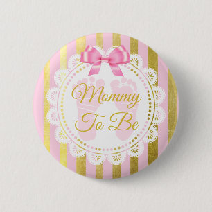 Rosa und Gold Striped Bogen-Mama, zum Knopf zu Button