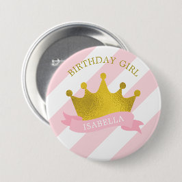 Rosa und Gold Tiara "Birthday Girl" Button