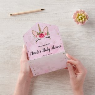 Rosa und Gold Trendige Alles-in-Einem-Baby-Party All In One Einladung