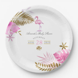 Rosa und Gold tropische Flamingo Girl Babydusche Pappteller