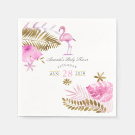 Rosa und Gold tropische Flamingo Girl Babydusche Serviette