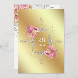 Rosa und Gold und Silberblumen Diamant Wedding SA Save The Date