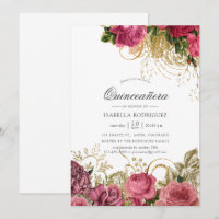 Rosa und Gold Vintage Floral Quinceañera