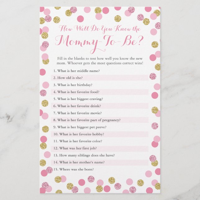 Rosa und Gold wie gut kennen Sie die Mama Quiz (Vorderseite)