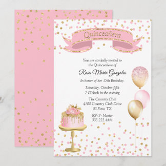 Rosa und Gold zum Geburtstag Quinceañera Süße 16 Einladung