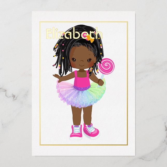 Rosa und goldafrikanische Candy Tutu Birthday Folieneinladung (Vorderseite)