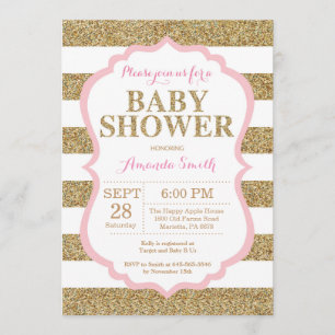 Rosa und Goldbaby-Duschen-Einladungs-Glitzer Einladung