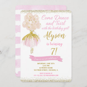 Rosa- und Goldballerinatänzergeburtstag Einladung
