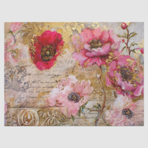 Rosa und goldbedrückte Vintage Blumendekoupage Seidenpapier