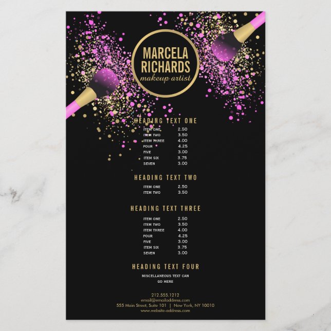 Rosa und goldblütige Confetti Makeup Artist Flyer (Vorne)