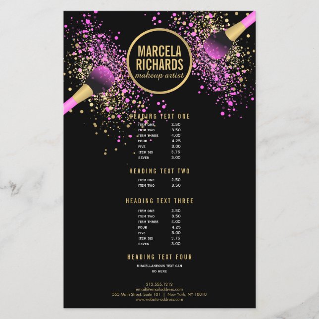 Rosa und goldblütige Confetti Makeup Artist Flyer (Vorne)