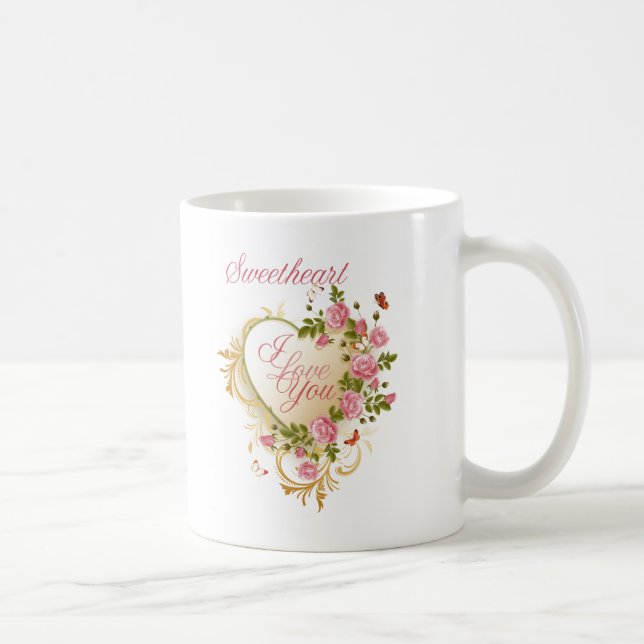 Rosa und goldblütige Herz-Tasse Kaffeetasse (Rechts)