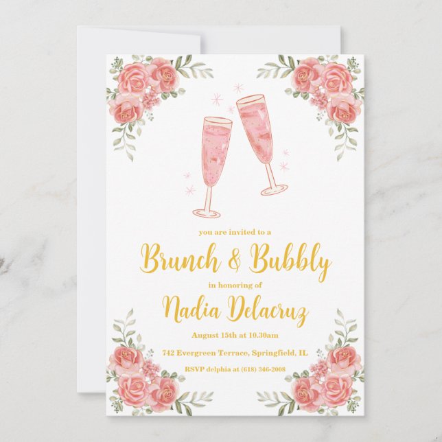 Rosa- und Goldbrunch und Brautparty Einladung (Vorderseite)