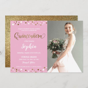 Rosa und GoldConfetti Quinceanera 15. Geburtstag Einladung