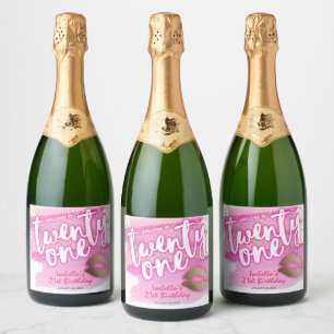 Rosa und Goldene 21. Geburtstags-Sparkling-Wein-Et