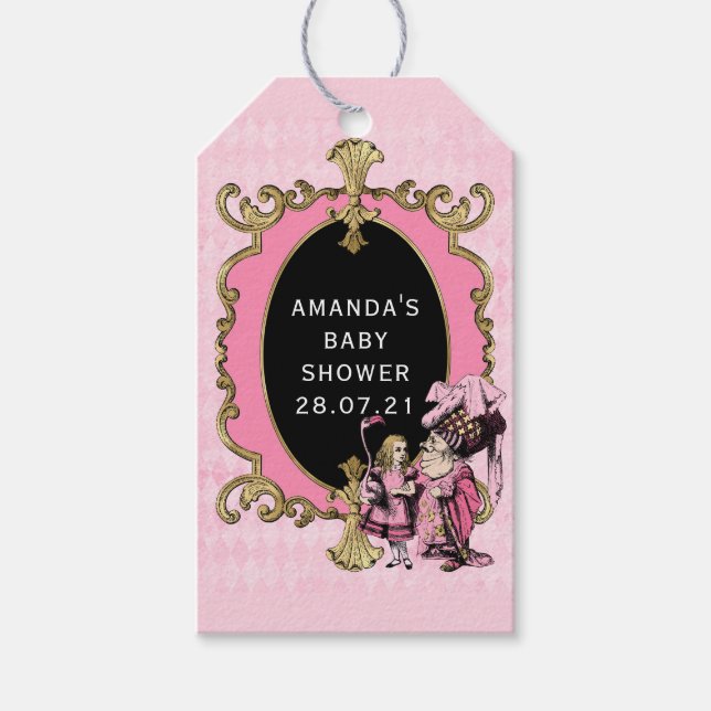 Rosa und goldene Alice im Wunderland Kinderdusche Geschenkanhänger (Vorderseite)