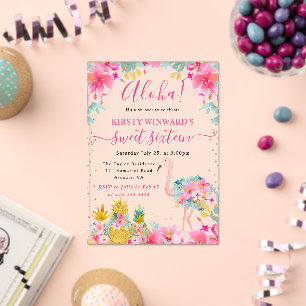Rosa und goldene Ananas & Flamingo Sweet 16 Acryleinladungen