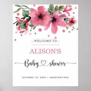 Rosa und goldene Aquarell Babydusche - Begrüßungsz Poster