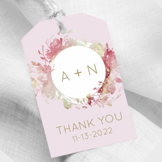 Rosa und goldene Aquarellfarben - Monogramm-Giftma Geschenkanhänger (Von Creator hochgeladen)