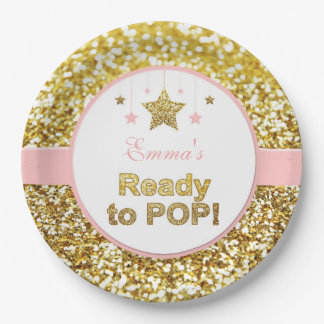 Rosa und goldene Babydusche Teller