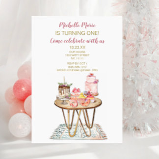 Rosa und goldene Bäckerei Cake Patches zum ersten  Einladung