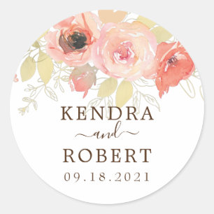 Rosa und goldene Blätter Florale Hochzeit in Rosa Runder Aufkleber