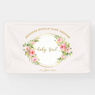 Rosa und goldene Blume Kindermädchendusche Banner