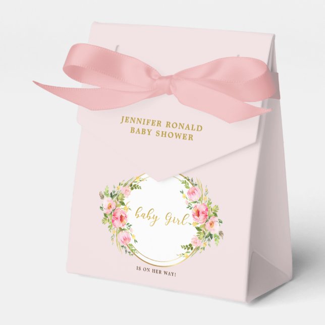 Rosa und goldene Blume Kindermädchendusche Geschenkschachtel (Vorderseite)