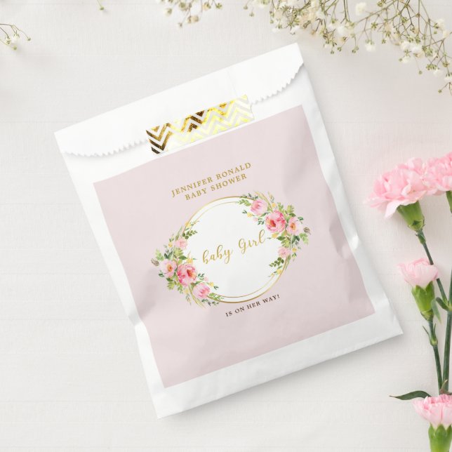 Rosa und goldene Blume Kindermädchendusche Geschenktütchen (Versiegelt)