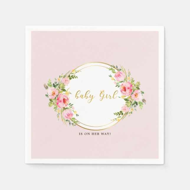 Rosa und goldene Blume Kindermädchendusche Serviette (Vorderseite)