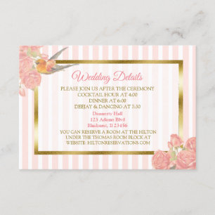 Rosa und goldene Blume und Bird Wedding Detail Car Begleitkarte