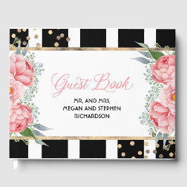 Rosa und goldene Blumen Elegante Peony Wedding Gästebuch
