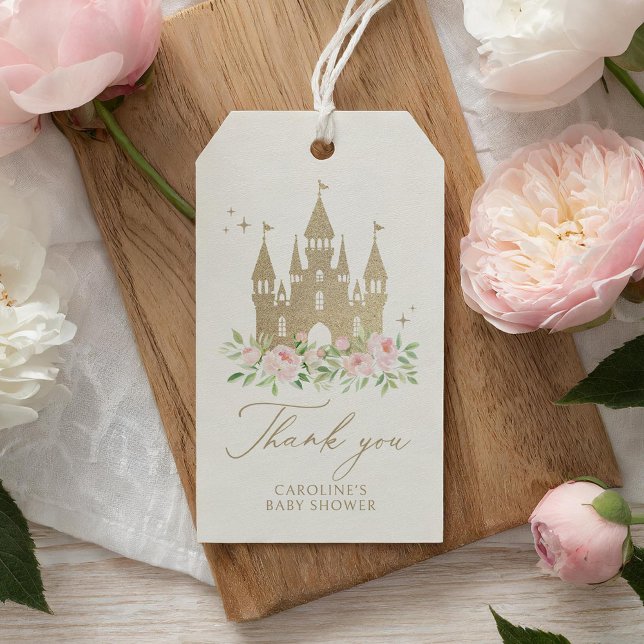 Rosa und goldene Blumendruckdusche Geschenkanhänger (Von Creator hochgeladen)