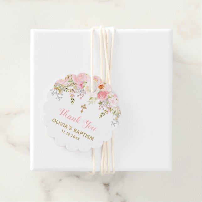 Rosa und goldene Blumengemeinde Geschenkanhänger (Beispiel)