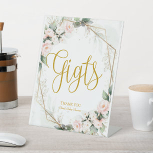 Rosa und goldene Blumengeschenke Sockelschild
