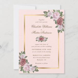 Rosa und goldene Blumenzwiebeleinladungen Einladung