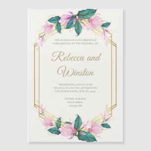 Rosa und goldene Blumenzwiebeln Magneteinladung