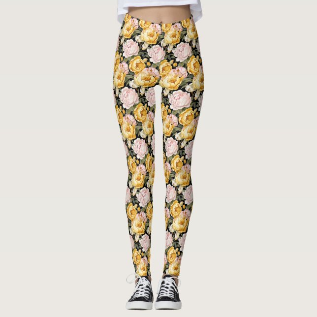 Rosa und goldene Blüten #2 Leggings (Vorderseite)
