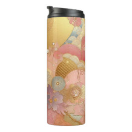 Rosa und goldene Blüten Thermosbecher