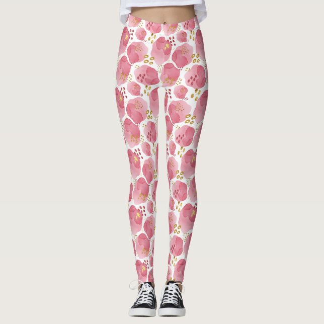 Rosa und goldene Blütenpracht Yogopants Leggings (Vorderseite)