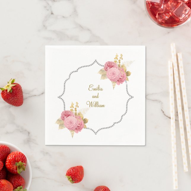 Rosa und goldene Diamantblüte Serviette (Beispiel)