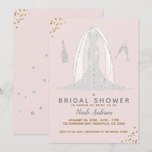 Rosa und goldene diamantene Hochzeitskleid Brautpa Einladung