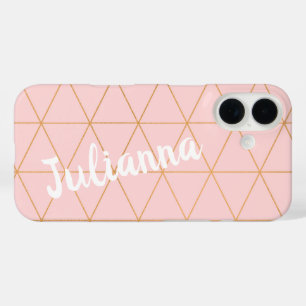 Rosa und goldene Diamantgitter Personalisiert iPhone 16 Hülle