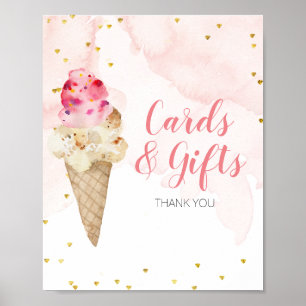 Rosa und Goldene Eiscreme-Karten & Geschenke Poster