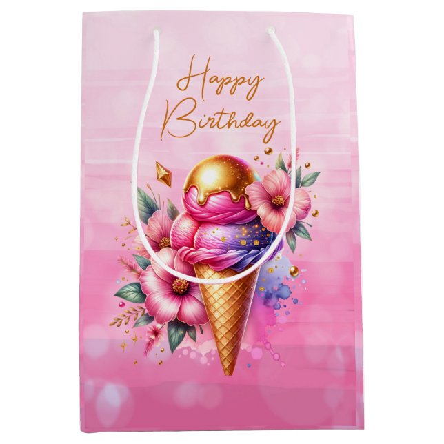 Rosa und goldene Eiscreme Mittlere Geschenktüte (Vorderseite)