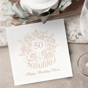 Rosa und goldene elegante Blumen zum 50. und fanta Serviette