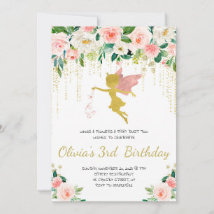 Rosa und goldene Fairy-Girl Geburtstagsparty Einladung
