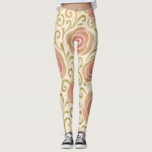 Rosa und goldene Fairy Tale Storybook Princess Ros Leggings (Vorderseite)